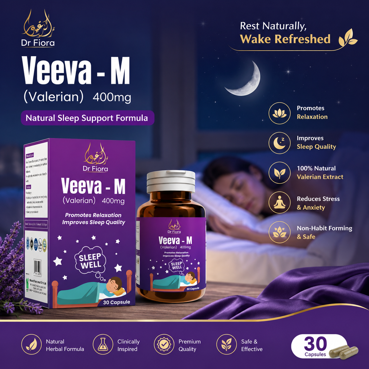 Veeva-M Valerian 400mg – Sleep Wellness & Relaxation. Total 90 Capsules