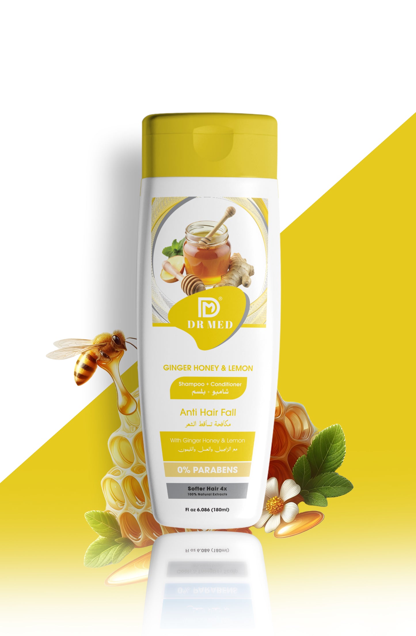 DR MED Pack of 6 Natural Shampoo + Conditioner – Hair Fall Control, Scalp Care & Shine – Egg Protein, Honey Lemon, Tea Tree Biotin, Neem, Red Onion & Papaya 180ml