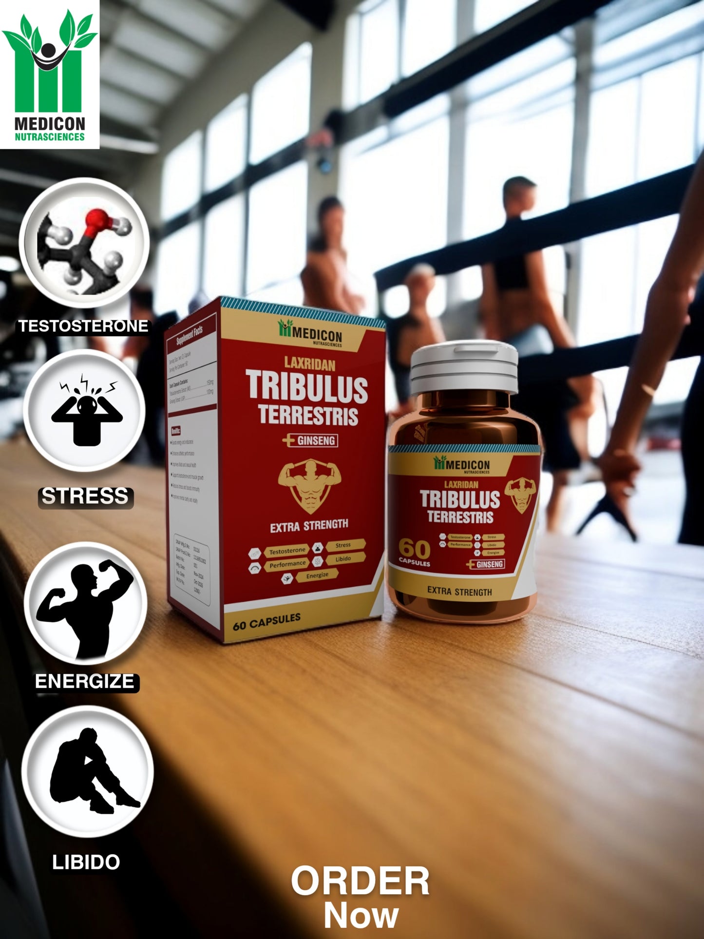 Pack of 3 Tribulus Terrestris Supplement: Boost Strength, Vitality Naturally, Muscle growth 60 Capsules