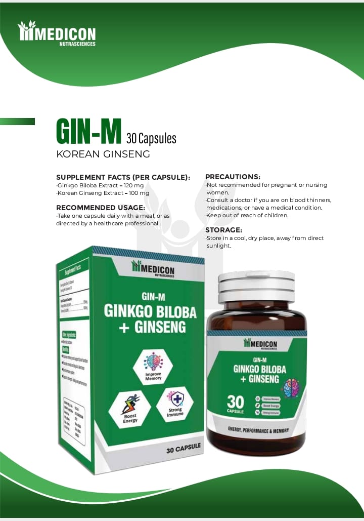 Ginkgo + Ginseng ( Energy, Performance & Memory ) 30 Capsules.