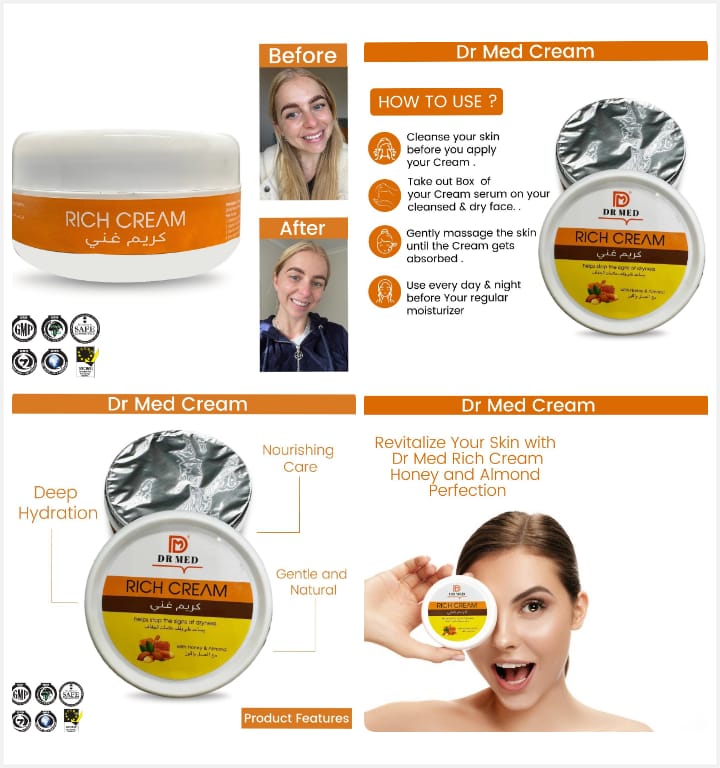 DR MED Rich Cream Variety Pack (Non - Greasy) Goat Milk, Aloe Vera, Honey & Almond, and Cocoa Butter 100ML