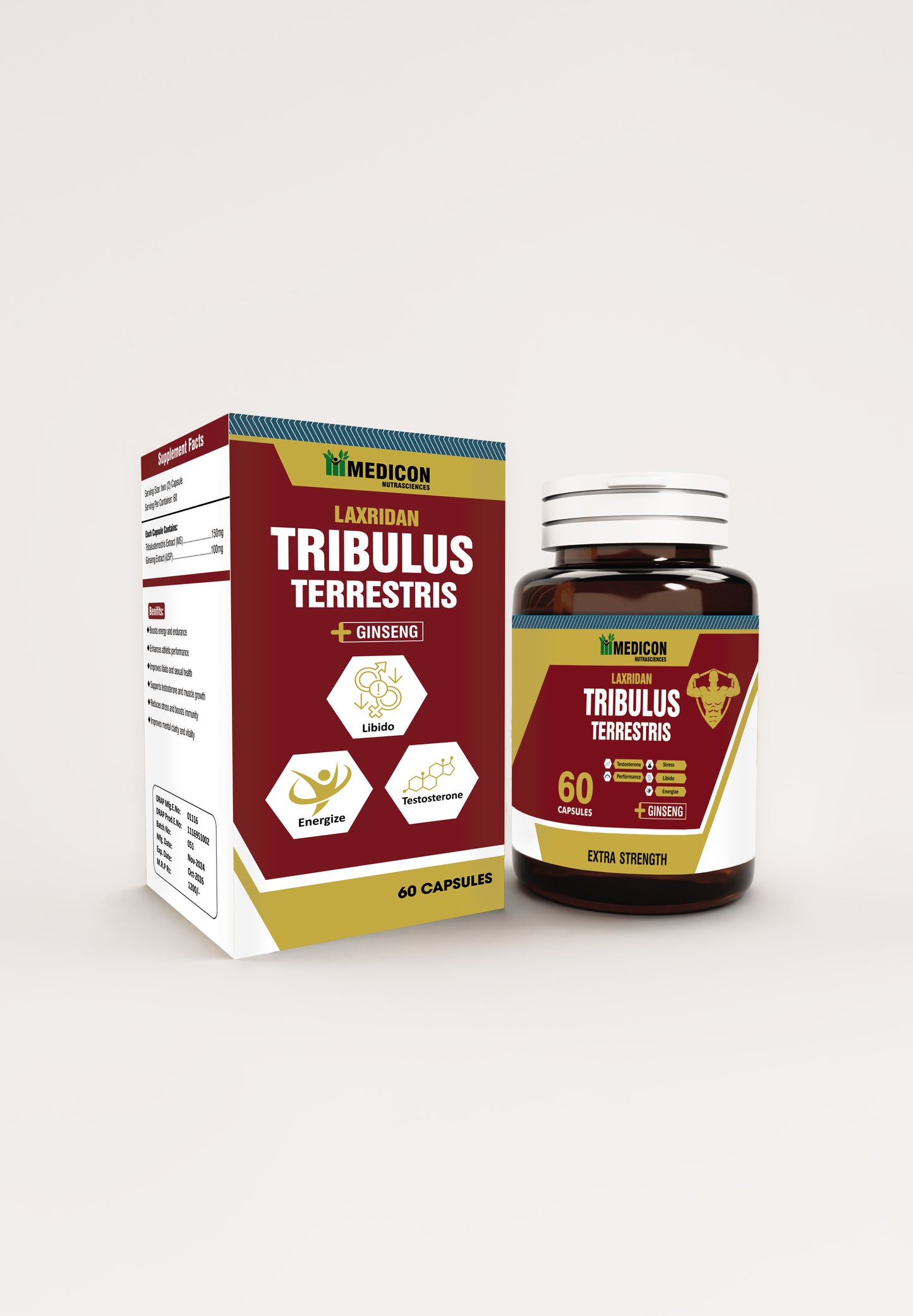 "Tribulus Terrestris Supplement: Boost Strength, Vitality Naturally, Muscle growth 60 Capsules