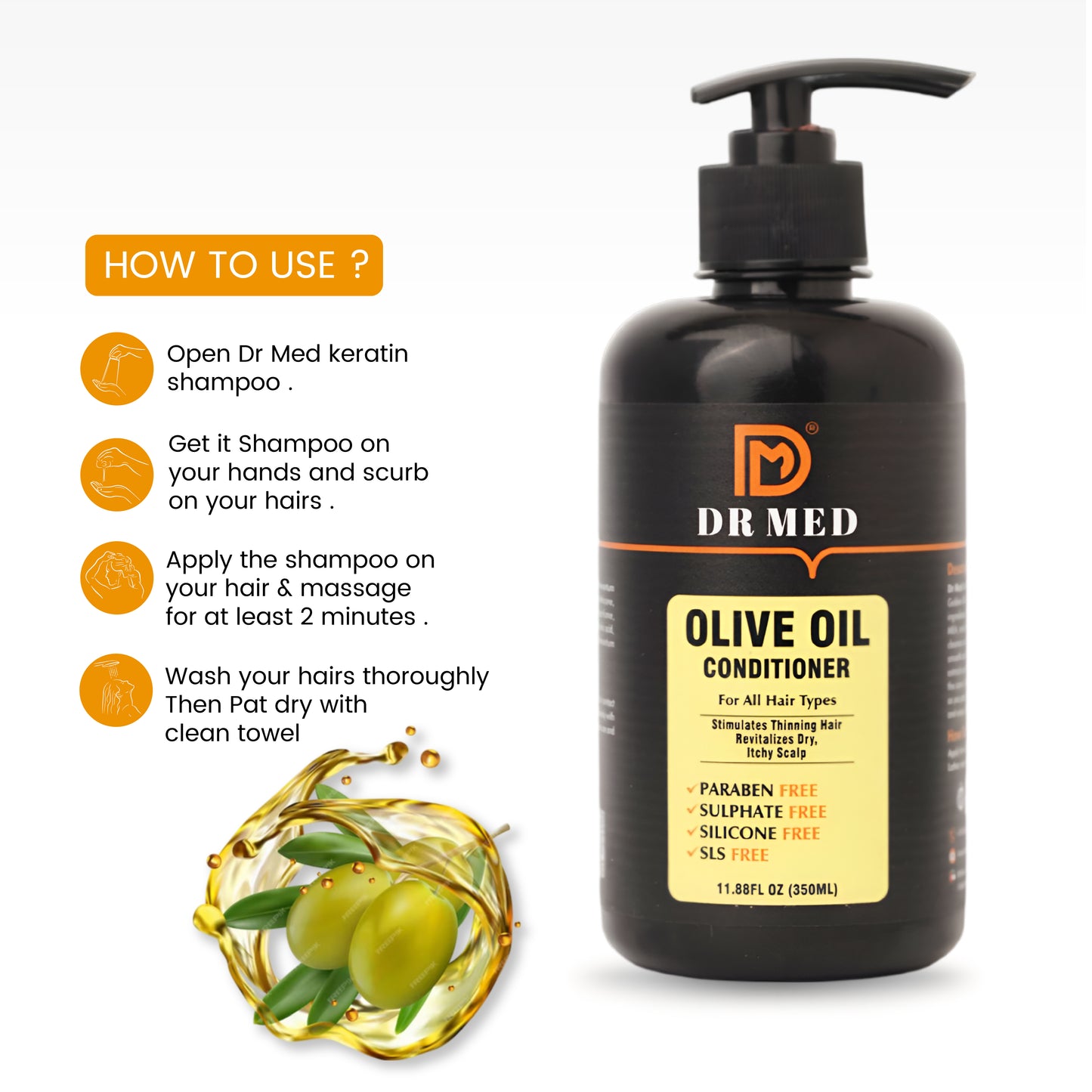 *DR MED Olive Oil Conditioner - 350ml - Paraben, Salt, Silicone, and Sulphate-Free Formula*