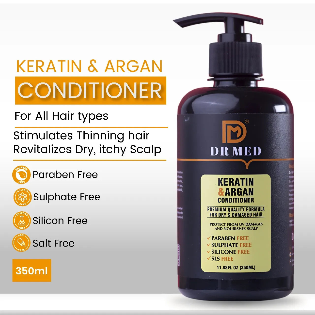 "DR MED Keratin and Argan Conditioner: Strengthening Hydration for Luxurious Hair - 350ML