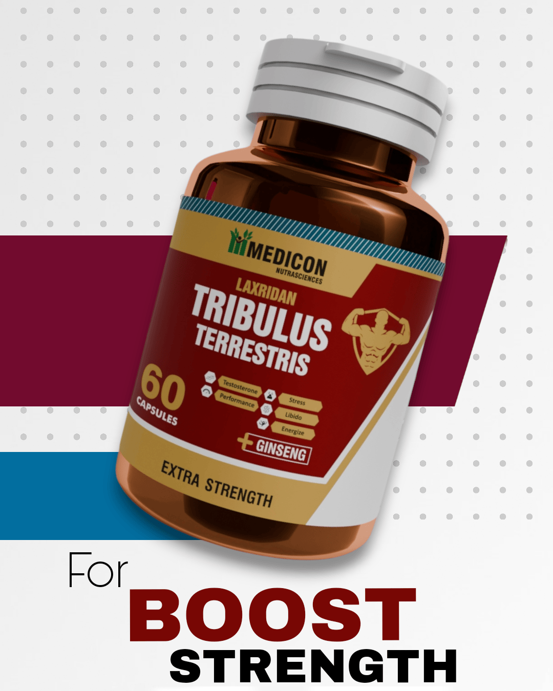 Pack of 3 Tribulus Terrestris Supplement: Boost Strength, Vitality Naturally, Muscle growth 60 Capsules