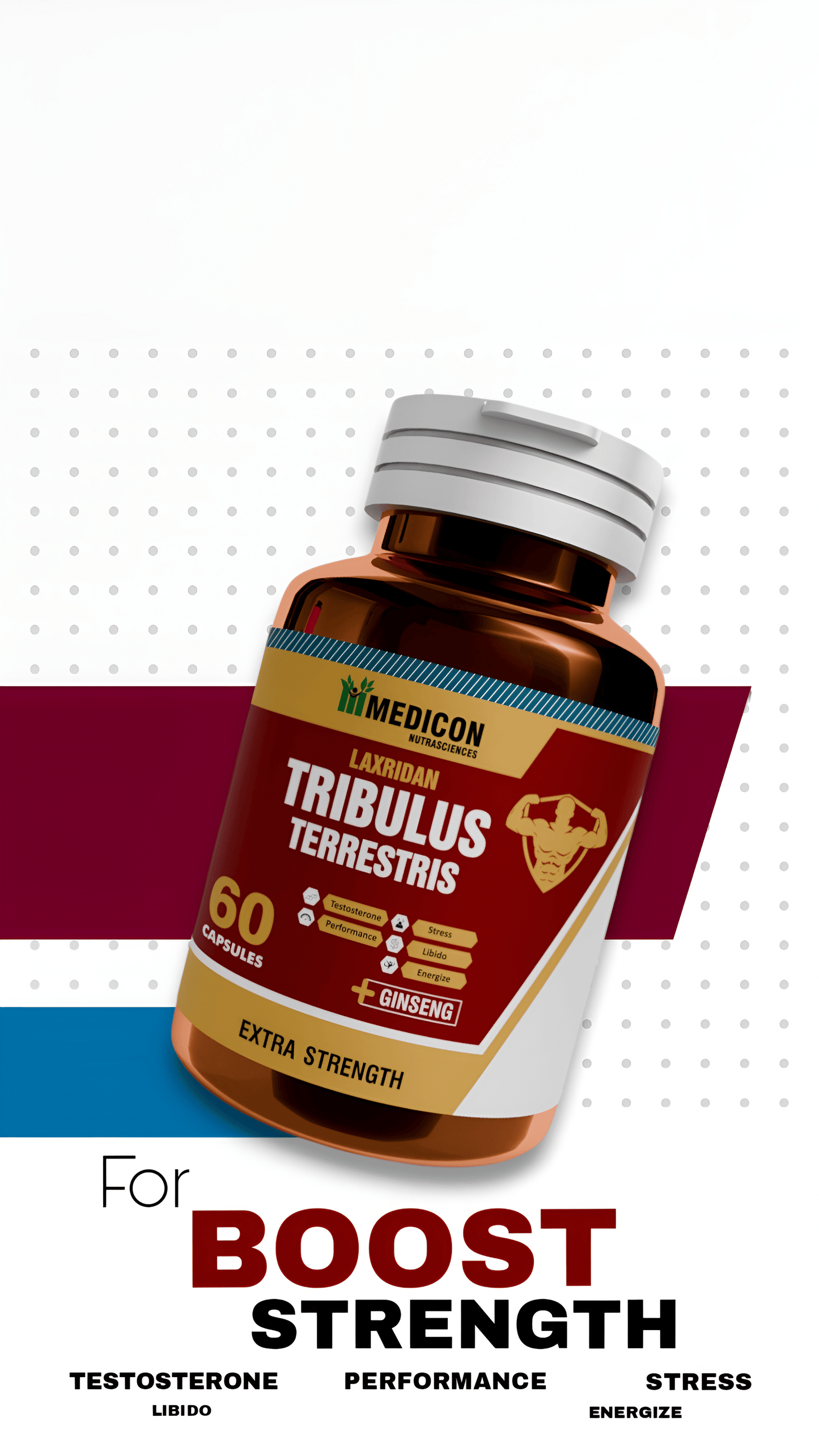 Pack of 3 Tribulus Terrestris Supplement: Boost Strength, Vitality Naturally, Muscle growth 60 Capsules
