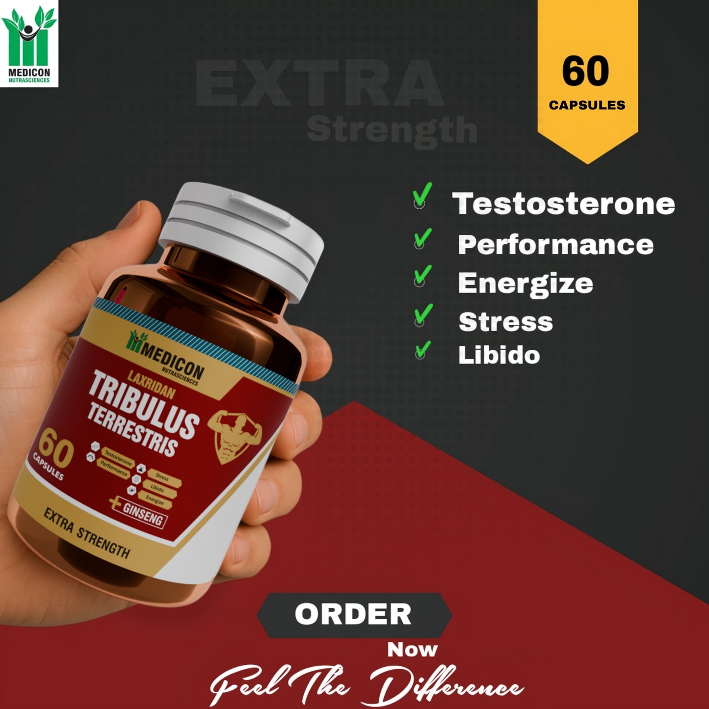 "Tribulus Terrestris Supplement: Boost Strength, Vitality Naturally, Muscle growth 60 Capsules