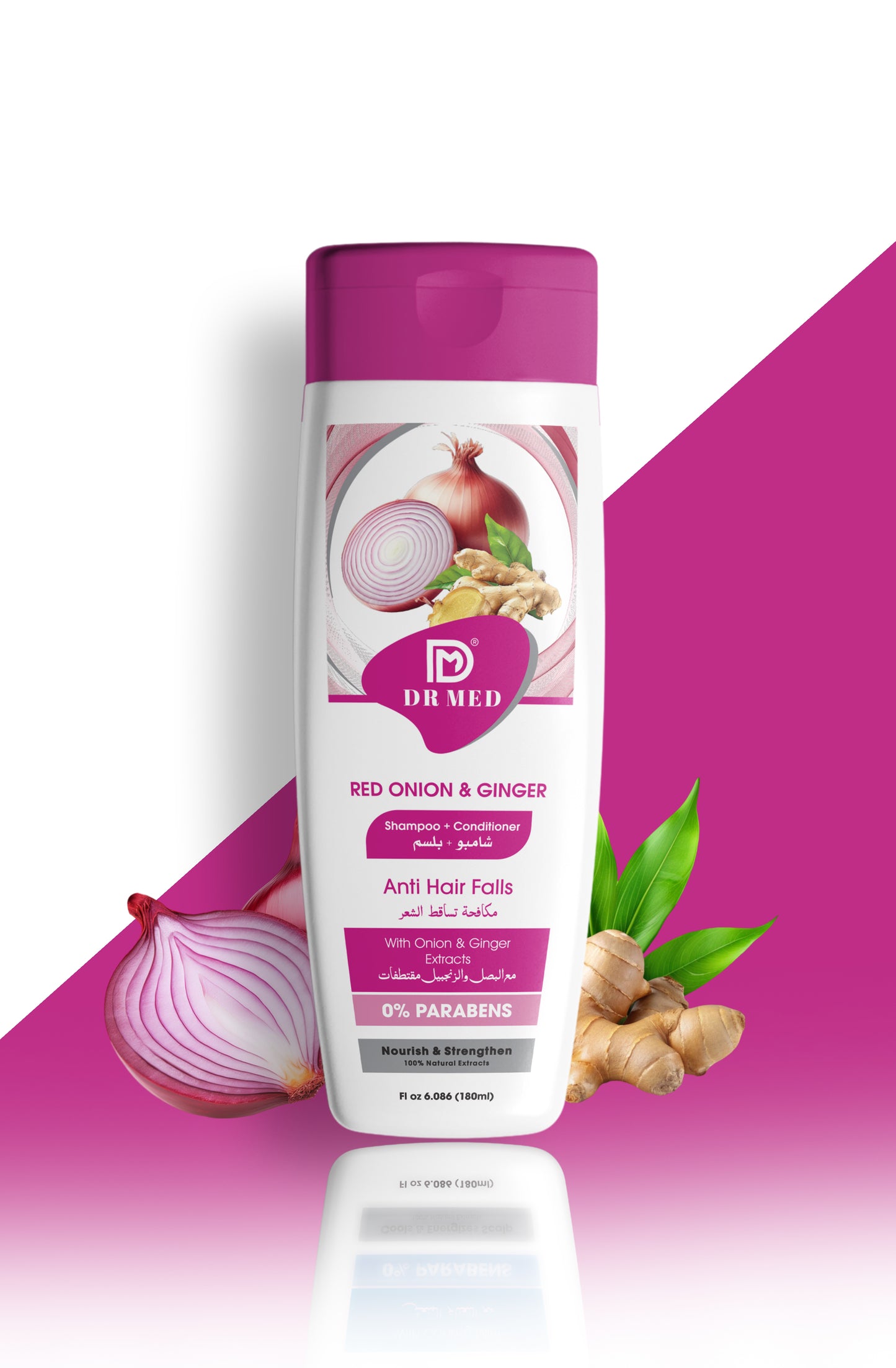 DR MED Pack of 6 Natural Shampoo + Conditioner – Hair Fall Control, Scalp Care & Shine – Egg Protein, Honey Lemon, Tea Tree Biotin, Neem, Red Onion & Papaya 180ml