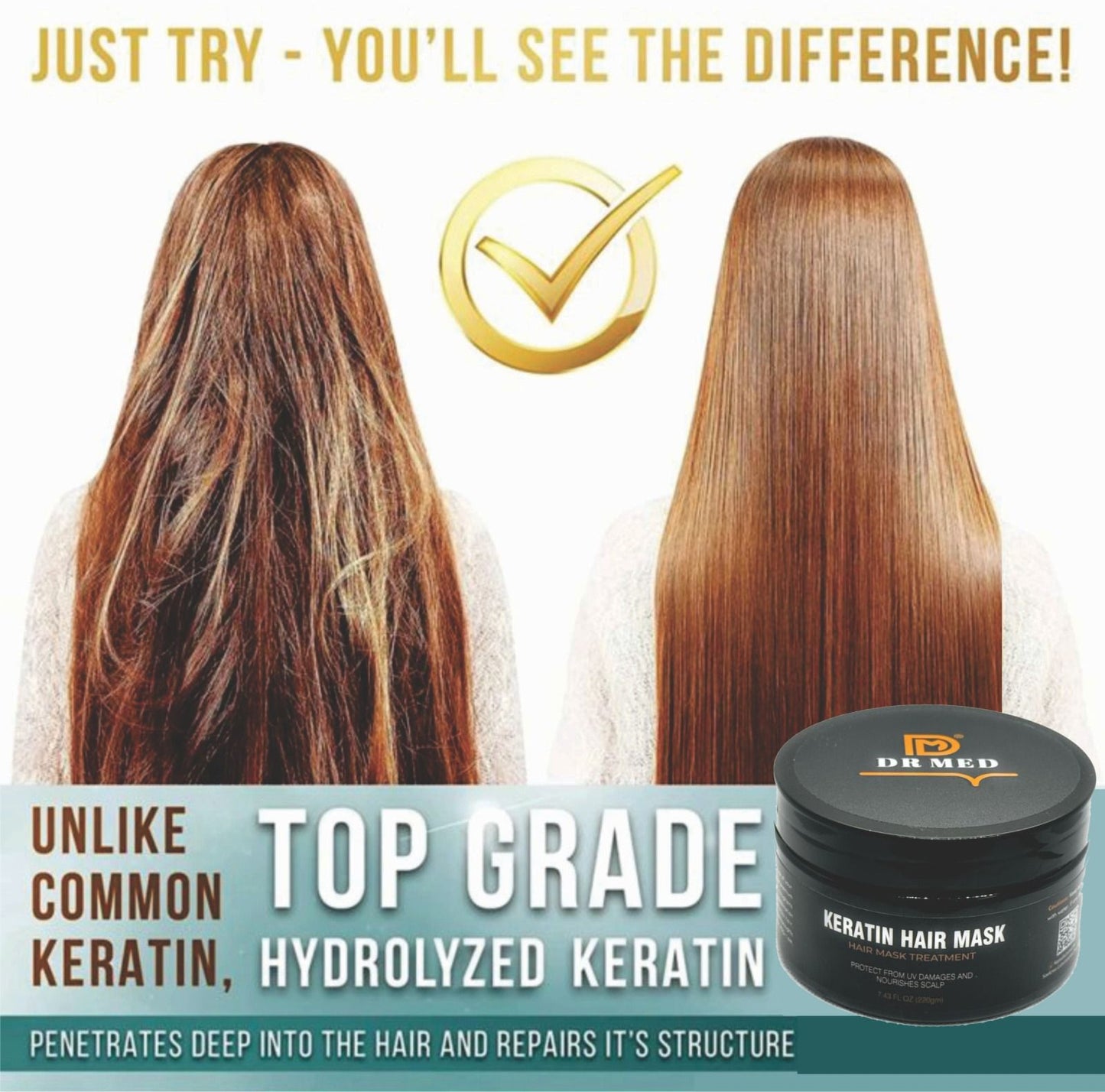 DR MED Keratin Hair Mask - Professional Treatment for Hair Repair, Nourishment & Beauty - Hair Mask - Vitamin Complex for All Hair Types - Keratin hair mask treatment 220g