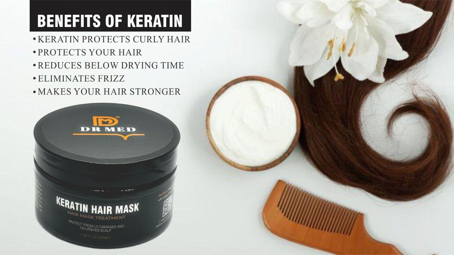 DR MED Keratin Hair Mask - Professional Treatment for Hair Repair, Nourishment & Beauty - Hair Mask - Vitamin Complex for All Hair Types - Keratin hair mask treatment 220g