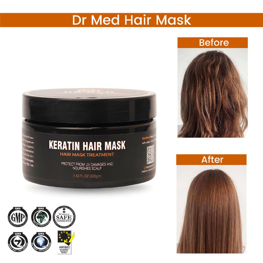 DR MED Keratin Hair Mask - Professional Treatment for Hair Repair, Nourishment & Beauty - Hair Mask - Vitamin Complex for All Hair Types - Keratin hair mask treatment 220g