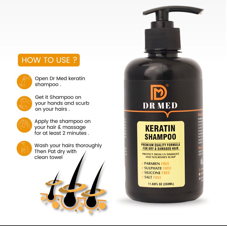 DR MED Keratin Shampoo - Paraben-Free, Sulphate-Free, Silicone-Free, Salt-Free Transformation for Strong, Silky Hair