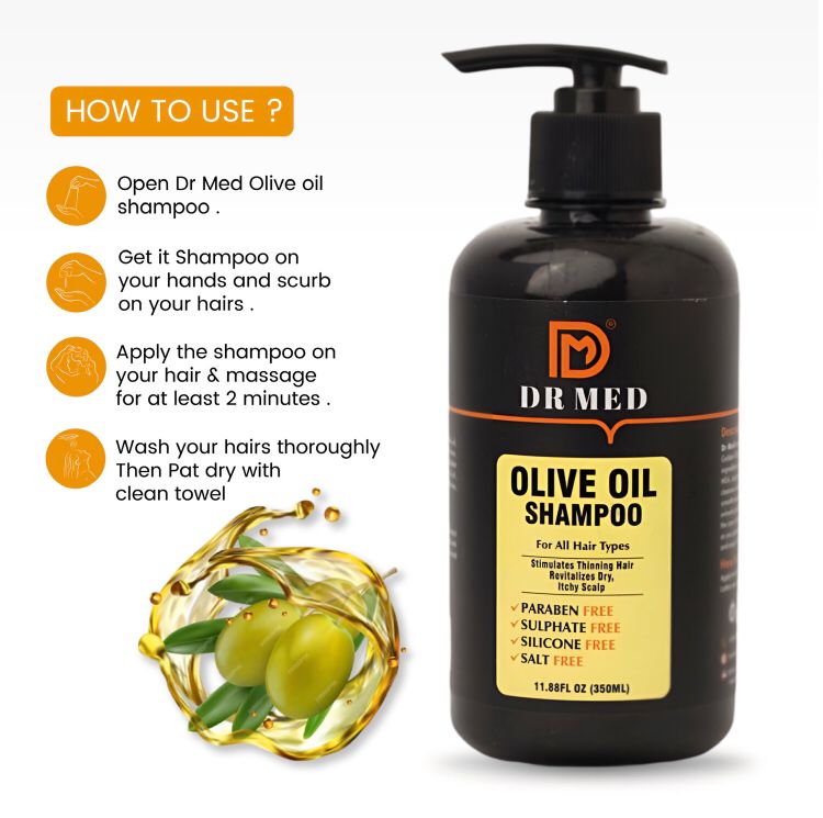 DR MED Olive Oil Shampoo - Nourishing Formula | Paraben-Free, Sulphate-Free, Salt-Free, Silicon-Free