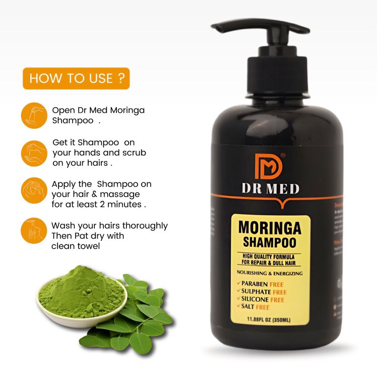 DR MED Moringa shampoo Paraben-Free, Sulphate-Free, Silicone-Free, Salt-Free 350ML.