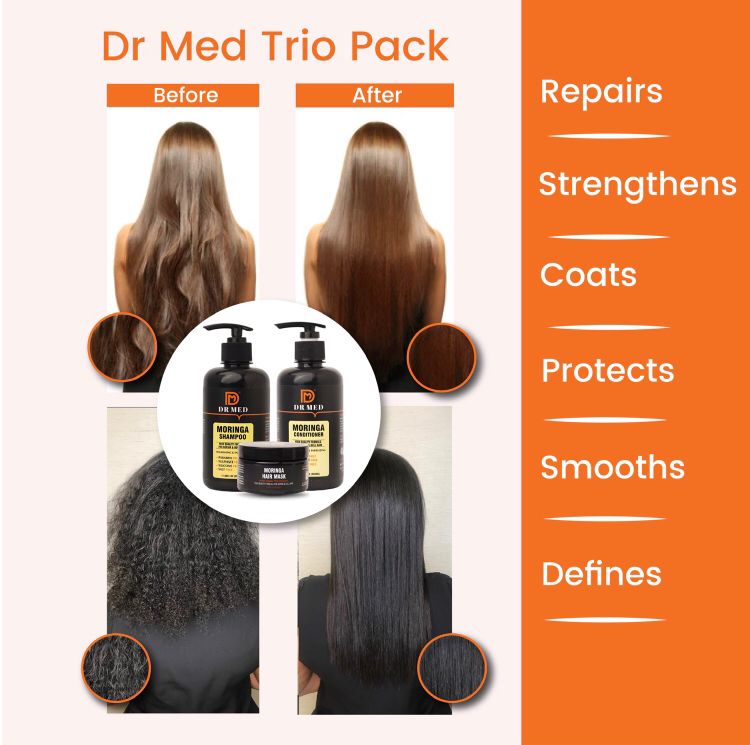 DR MED Moringa Shampoo, Conditioner, and Hair Mask Pack of 3 – Elevating Quality and Formula for Repairing & Revitalizing Dull Hair"