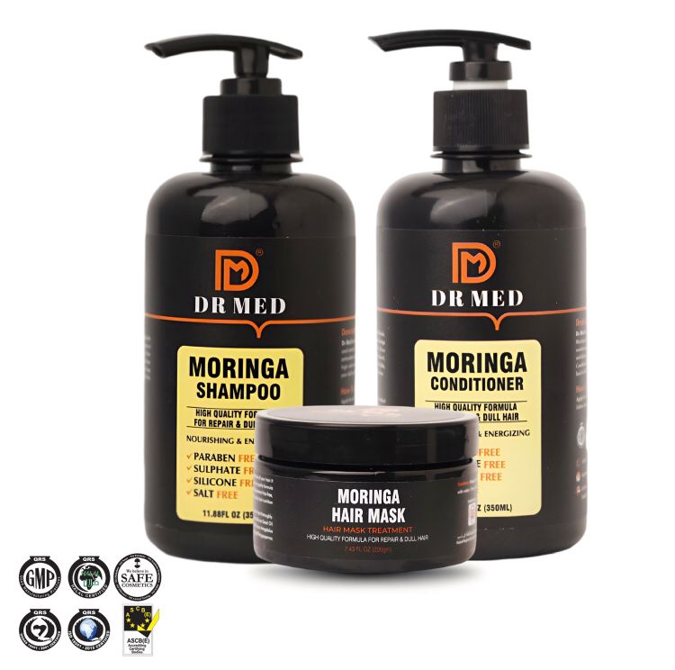 DR MED Moringa Shampoo, Conditioner, and Hair Mask Pack of 3 – Elevating Quality and Formula for Repairing & Revitalizing Dull Hair"