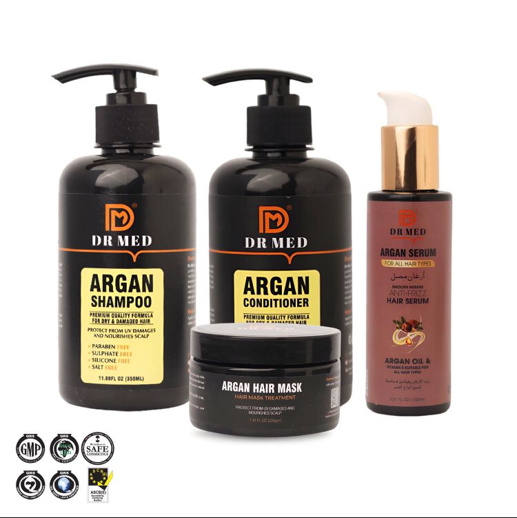 "DR MED Argan Infusion: 4-Piece Hair Care Essentials - Shampoo, Conditioner, Hair Mask, and Hair Serum for Silky, Nourished Tresses"