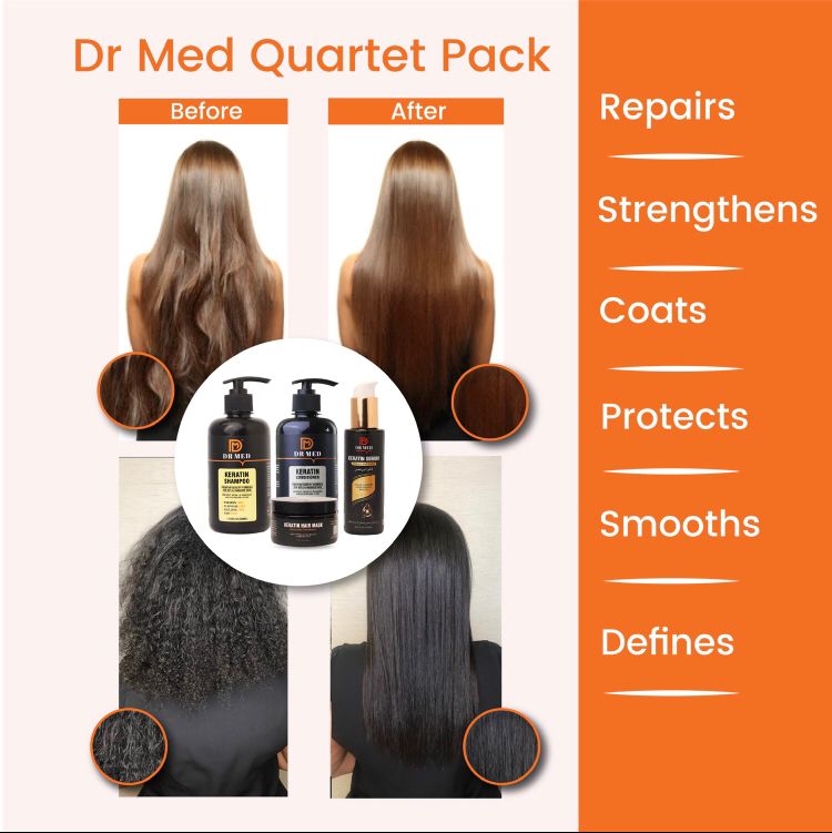 DR MED 4-Pack Keratin Hair Care Set  for Gorgeous, Healthy Hair, Silky Smooth Locks"