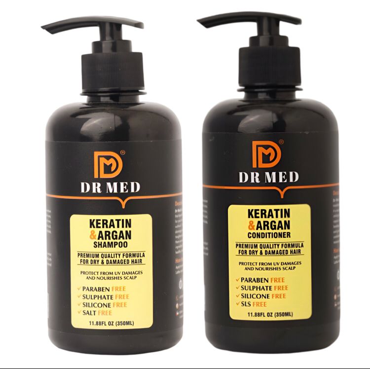 DR MED Keratin & Argan Shampoo + Conditioner Duo Pack - Protect From UV Damages And Nourishes Scalp 350ML.