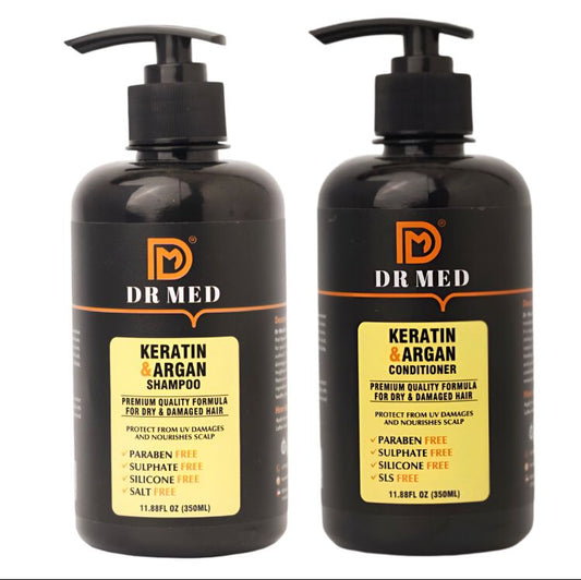 DR MED Keratin & Argan Shampoo + Conditioner Duo Pack - Protect From UV Damages And Nourishes Scalp 350ML.