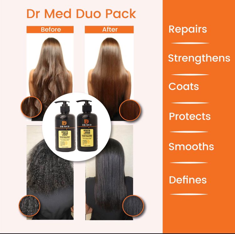 DR MED Keratin & Argan Shampoo + Conditioner Duo Pack - Protect From UV Damages And Nourishes Scalp 350ML.