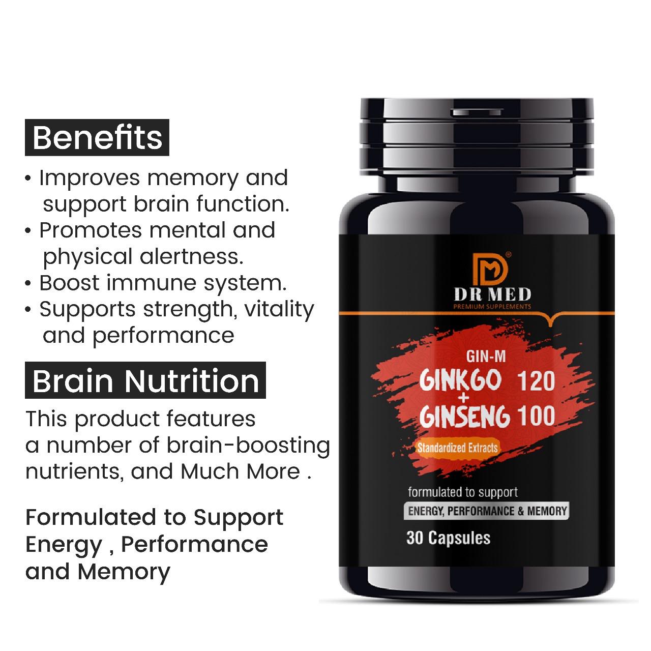 DR MED Ginkgo + Ginseng ( Energy, Performance & Memory ) 30 Capsules.