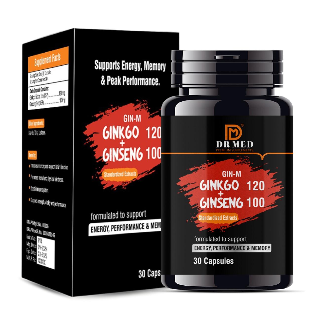 DR MED Ginkgo + Ginseng ( Energy, Performance & Memory ) 30 Capsules.