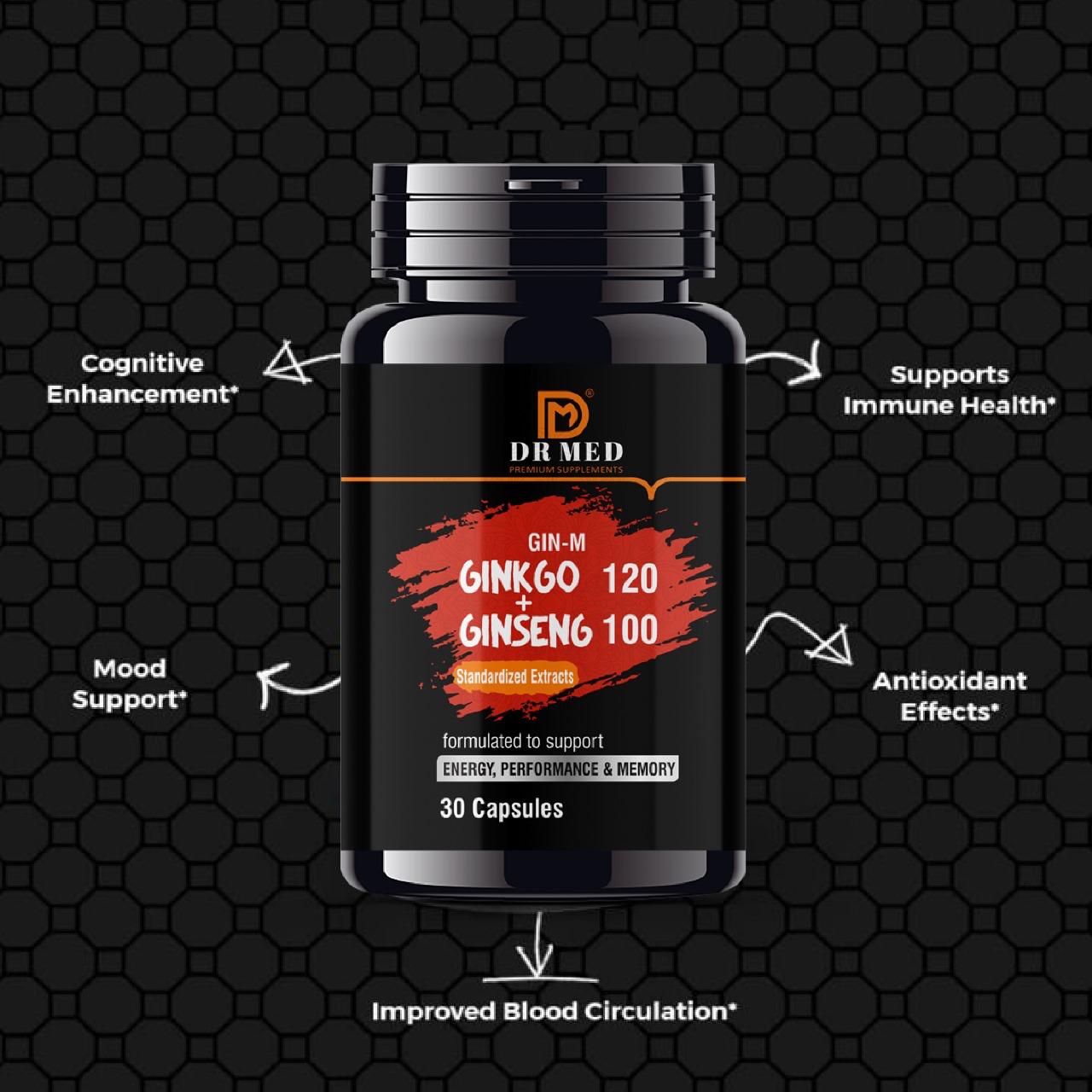 DR MED Ginkgo + Ginseng ( Energy, Performance & Memory ) 30 Capsules.