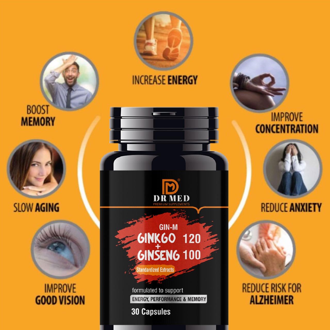 DR MED Ginkgo + Ginseng ( Energy, Performance & Memory ) 30 Capsules.