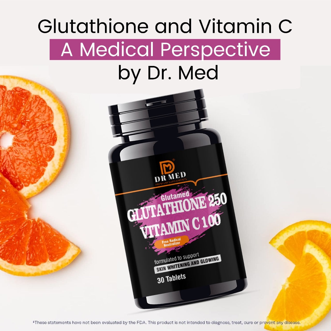 "DR MED Glutamed Glutathione 250, Vitamin C 100: Advanced Skin Brightening and Glowing Enhancement - 30 Tablets"