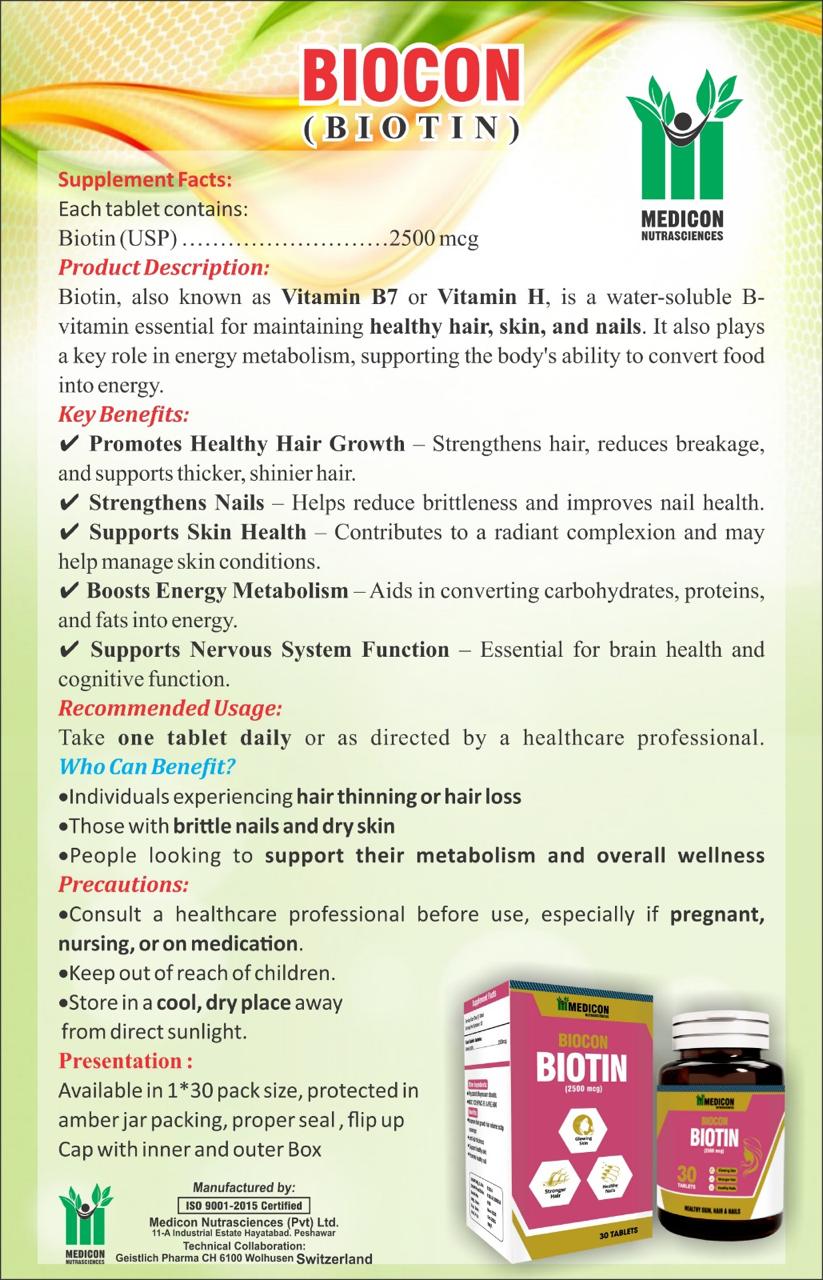 "Biotin Supplement for Hair, Skin & Nails – High Potency, Supports Healthy Growth (2500mcg) 30Tablets