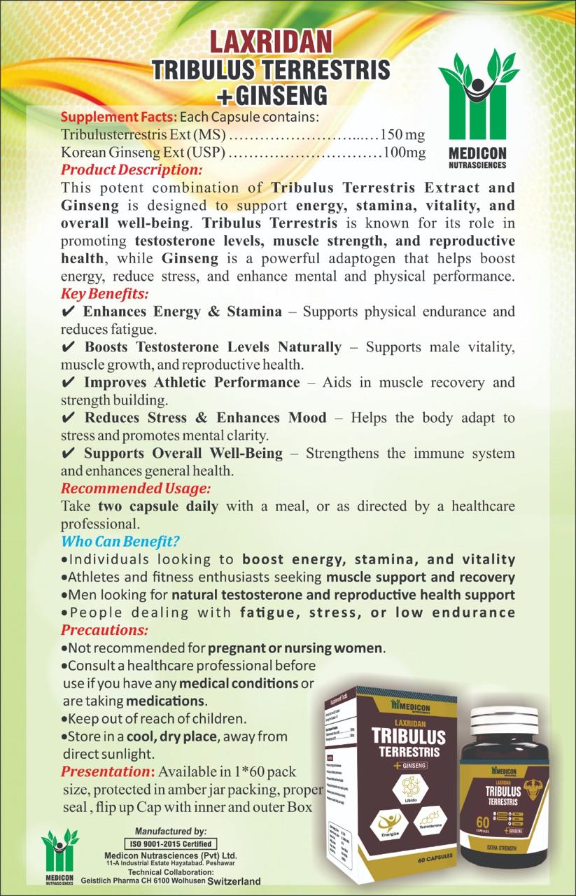Pack of 3 Tribulus Terrestris Supplement: Boost Strength, Vitality Naturally, Muscle growth 60 Capsules