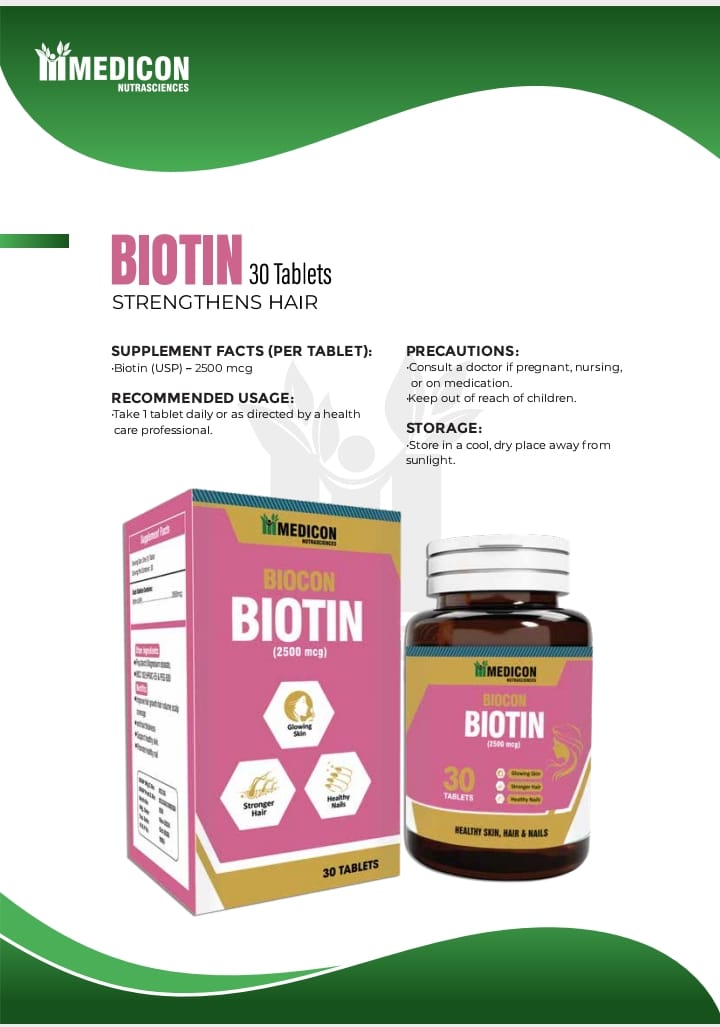 "Biotin Supplement for Hair, Skin & Nails – High Potency, Supports Healthy Growth (2500mcg) 30Tablets