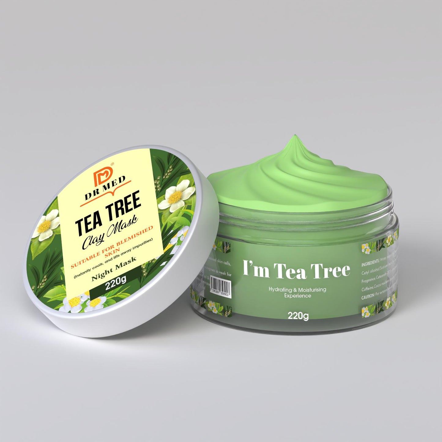 DR MED Tea Tree Night Clay Mask 220g – Purifying Face Mask for Blemished & Oily Skin – Controls Acne, Removes Impurities, Tightens Pores – With Natural Tea Tree Extract