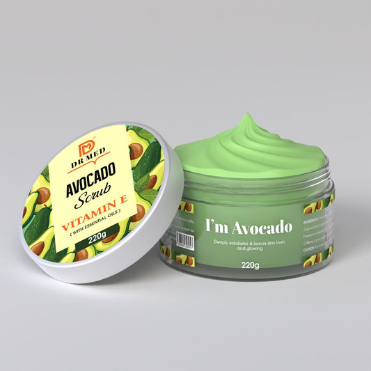 DR MED Avocado Vitamin E Scrub with Natural Essential Oils – 220g Deep Nourishing Exfoliator for Face – Hydrates, Brightens, Removes Dead Skin, and Restores Radiant Glow – Gentle Skincare for All Skin Types