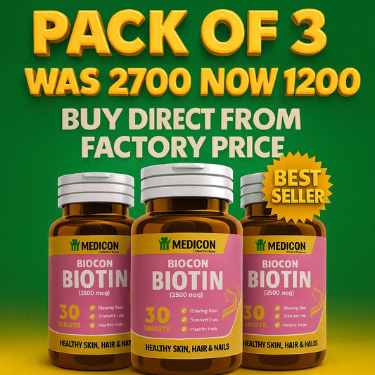 "Biotin Pack of 3 Supplement for Hair, Skin & Nails – High Potency, Supports Healthy Growth (2500mcg) 30Tablets