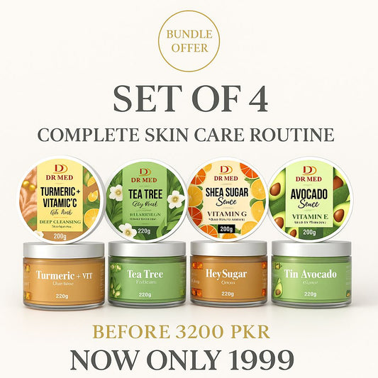 DR MED Glow Pack – Shea Sugar Scrub, Avocado Vitamin E Scrub, Turmeric + Vitamin C Clay Mask & Tea Tree Night Clay Mask (4-in-1 Skincare Set)