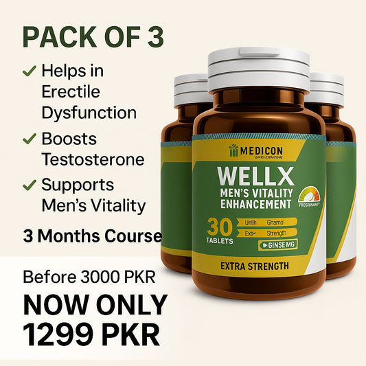 Pack of 3 "WELL-X" Men's Vitality & Strength Formula – Infused Energy Booster for Stamina (30 Tablets)