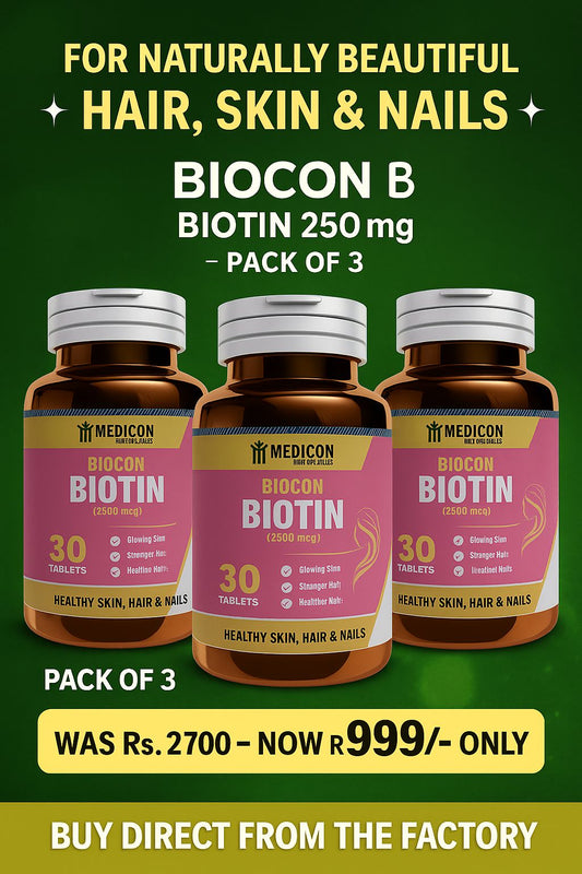 "Biotin Pack of 3 Supplement for Hair, Skin & Nails – High Potency, Supports Healthy Growth (2500mcg) 30Tablets