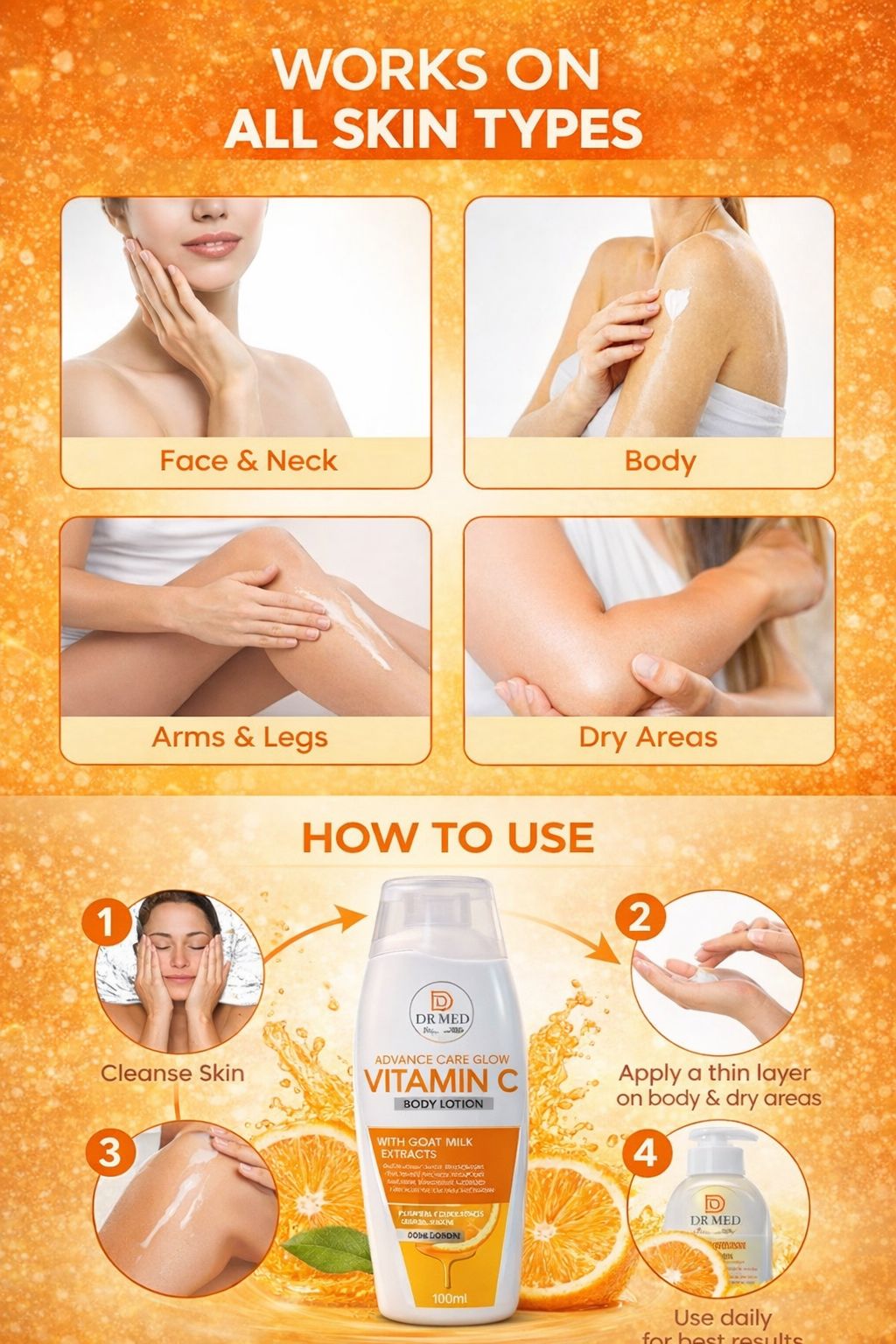 Vitamin C + Goat Milk Whitening Body Lotion – Hydration, Glow & Soft Skin 100ml