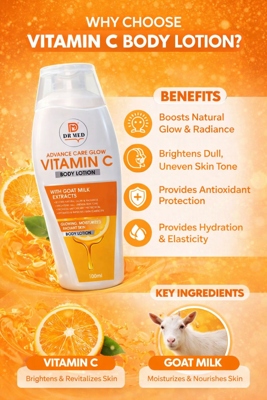 Vitamin C + Goat Milk Whitening Body Lotion – Hydration, Glow & Soft Skin 100ml