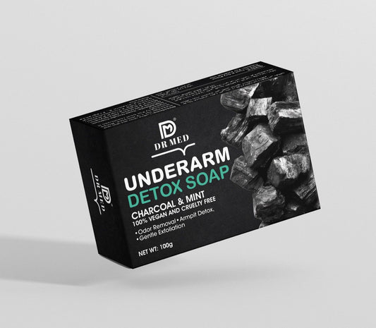 DR MED Underarm Detox Soap with Charcoal & Mint helps deeply cleanse underarms, control odor, and provide long-lasting freshness. 100% vegan, cruelty-free, and suitable for daily use by both men and women.
