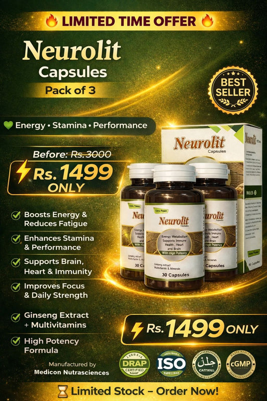 Pack of 3 Neurolit Capsules (Extract MultiVitamin & Minerals - Energy Metabolism Supports Immune Health, Heart and Brain With High Potency) 90 Capsules