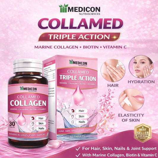 Collamed Collagen Supplement Marine Collagen + Biotin + Vitamin C for Skin Glow, Hair Growth, & Reduce Wrinkles & Aging 30 Tablets