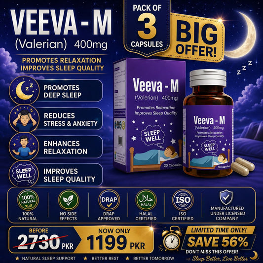 Veeva-M Valerian 400mg – Sleep Wellness & Relaxation. Total 90 Capsules