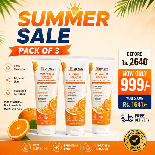 Pack of 3 Vitamin C Radiance Face Wash by DR MED | Skin Brightening, Deep Cleansing & Hydration | Niacinamide Face Wash | 100ml