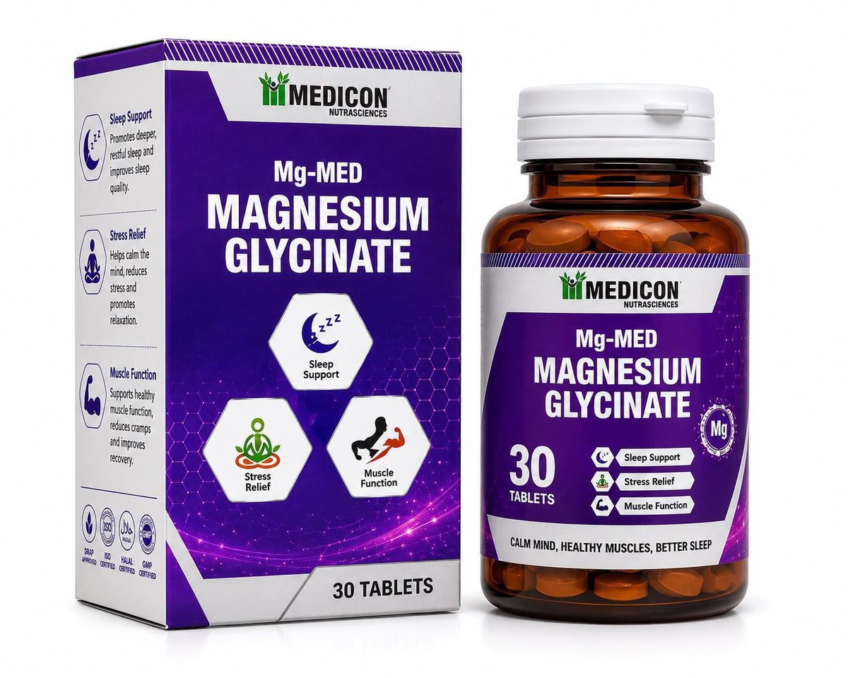 Mg-MED Magnesium Glycinate 30 Tablets – Magnesium Supplement for Sleep Support, Stress Relief, Muscle Function & Relaxation