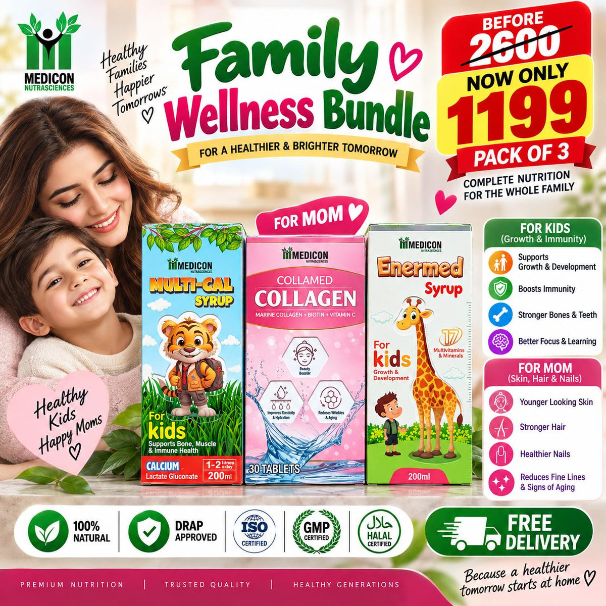 Pack of 3 | Family Wellness Bundle – Complete Nutrition for Kids & Moms