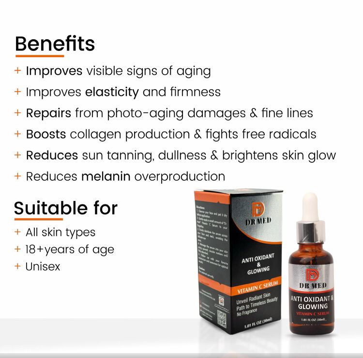 DR MED Vitamin C serum Radiance: Unlock Radiant Skin with our Anti-Oxidant & Glowing Vitamin C Serum (1.01 FL OZ/30ml) -