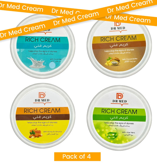 DR MED Rich Cream Variety Pack - Goat Milk, Aloe Vera, Honey & Almond, and Cocoa Butter 100ML